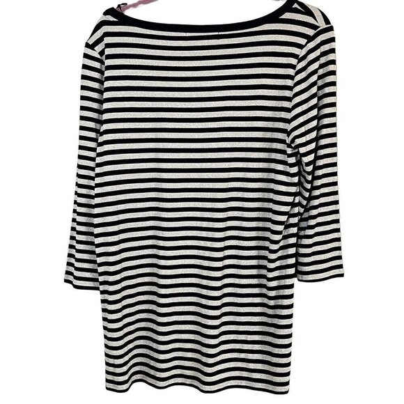 Michael Kors Top Women XL Black Striped Coastal Shimmer Neutral Capsule Office - Picture 6 of 11